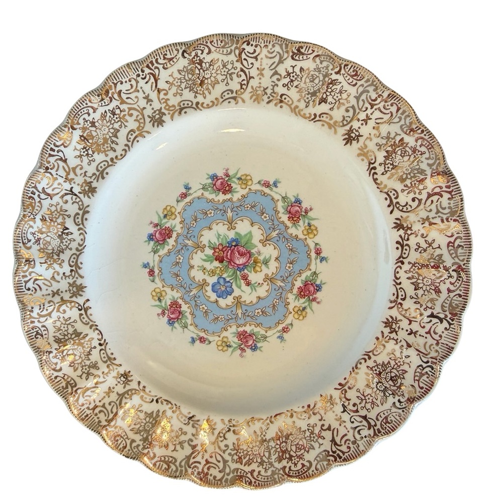 SET OF 4 Vintage RARE American Limoges Lyric 22K Gold trim Small Plate Floral